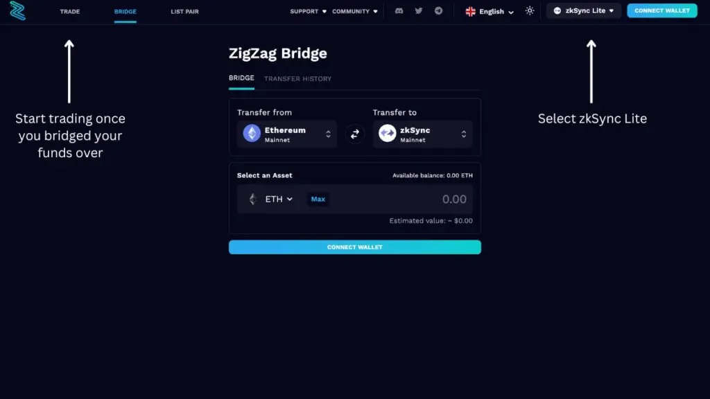 ZigZag Exchange trading interface used during the historical ZZ airdrop period