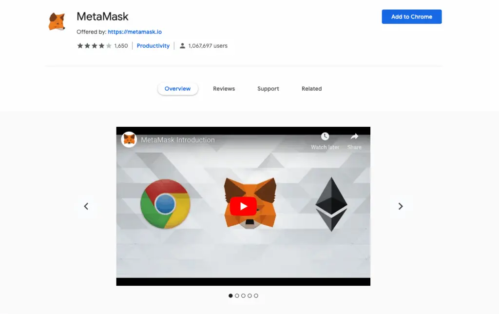 MetaMask extension installation screen in Chrome