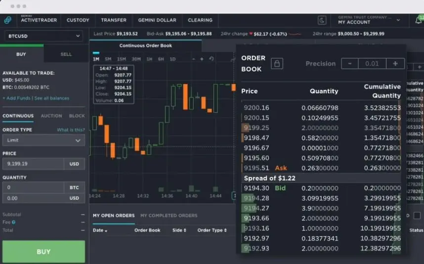 Gemini trading interface