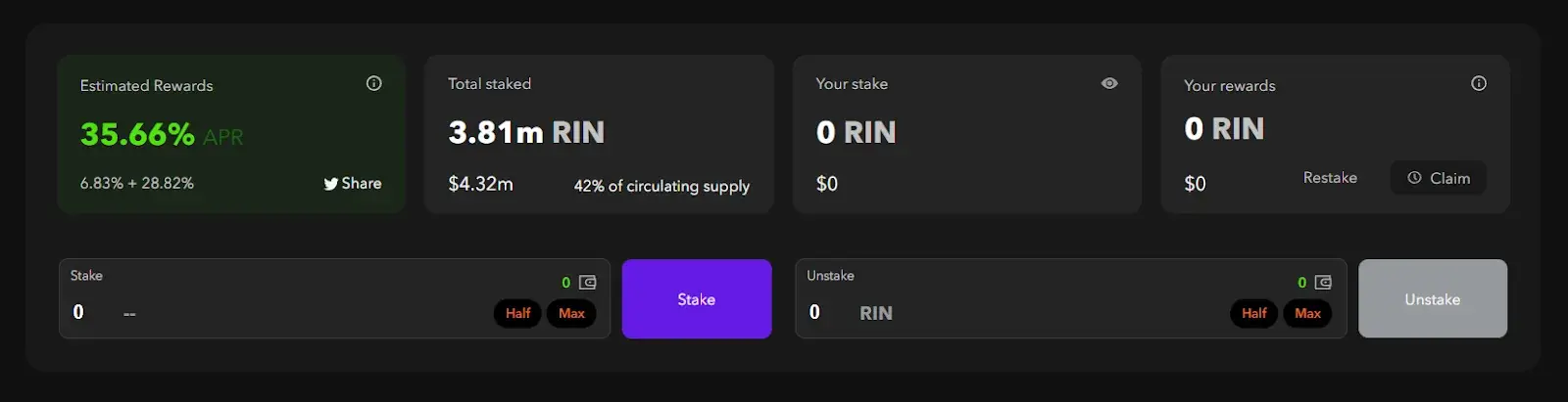Aldrin Staking view order