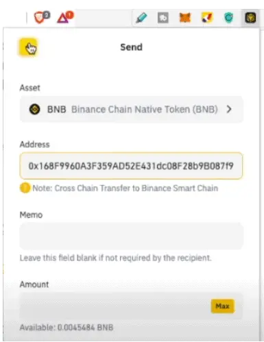 Copy address on Binance Chain Wallet Extension 