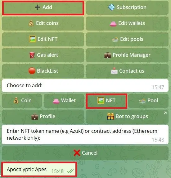 EtherDrops NFT alert setup menu