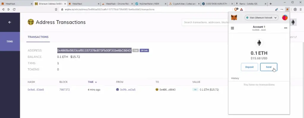 MetaMask send transaction screen
