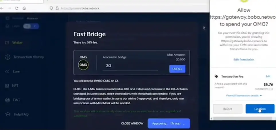 Confirm transaction using Metamask