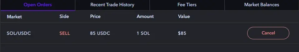 Aldrin Limit Order Step 2: View Order