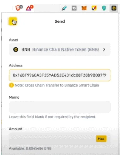 Copy address on Binance Chain Wallet Extension