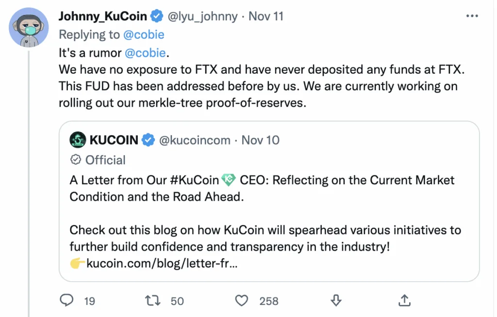 KuCoin FTX FTT exposure rumour