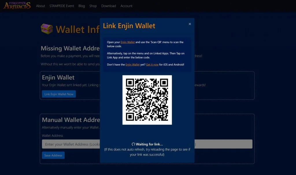 Link Enjin Wallet Interface