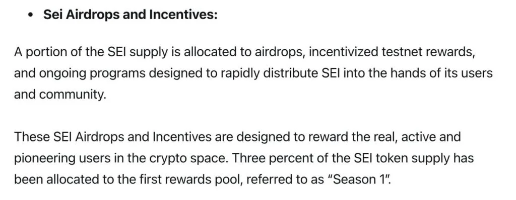 Sei token airdrop announcement