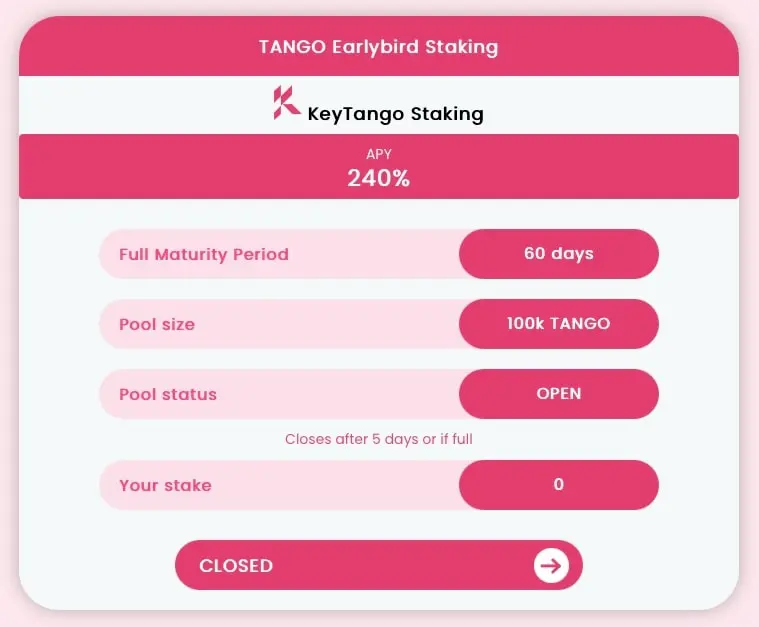 Historical keyTango staking interface