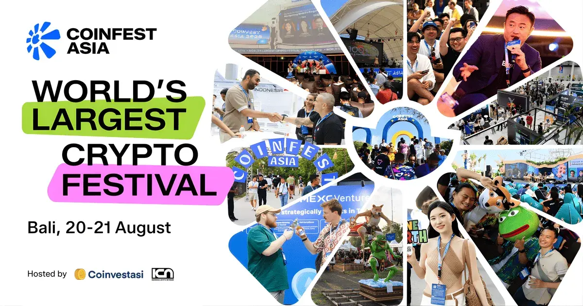 Coinfest Asia 2026 event graphic with scenes from the Bali crypto festival