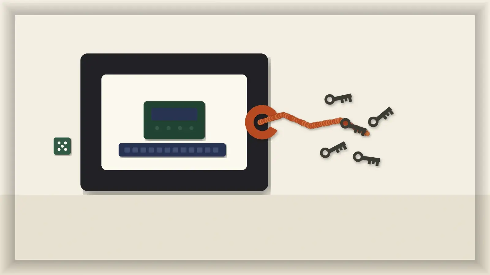 Paper-cut scene of a sealed cold vault with a broken lock and cut paper keys spilling out along an escaped orange ribbon