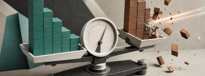 Unequal bid and ask blocks tilting a precision balance as an incoming trade disturbs one side
