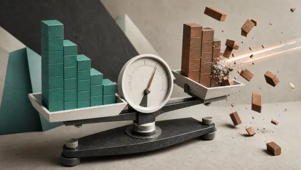 Unequal bid and ask blocks tilting a precision balance as an incoming trade disturbs one side