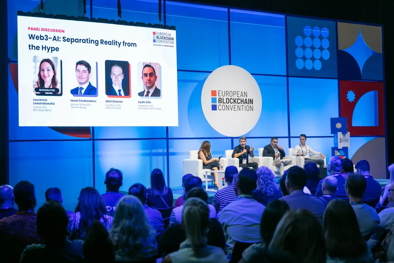 Audience watching a panel at a previous European Blockchain Convention in Barcelona