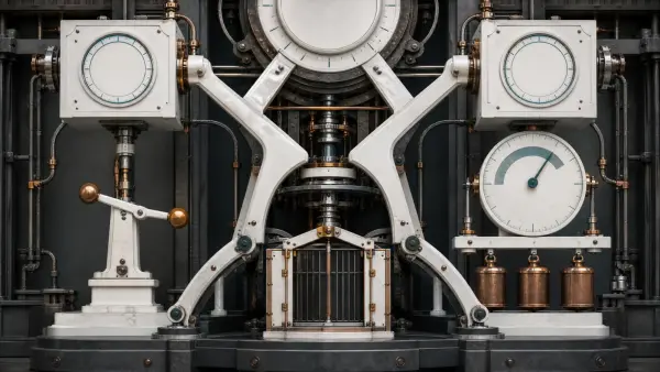 Forked prediction machine comparing a simple two-position lever with a calibrated fair-value dial and cost weights