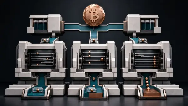 One Bitcoin order splitting into three exchange machines with different queues and fill outcomes