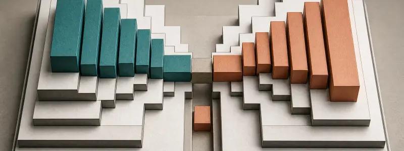 Physical order book with teal bids and copper asks stacked on opposing ladders around a central matching slot