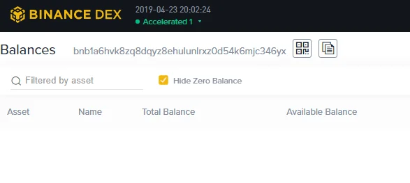Binance Dex with new BNB address