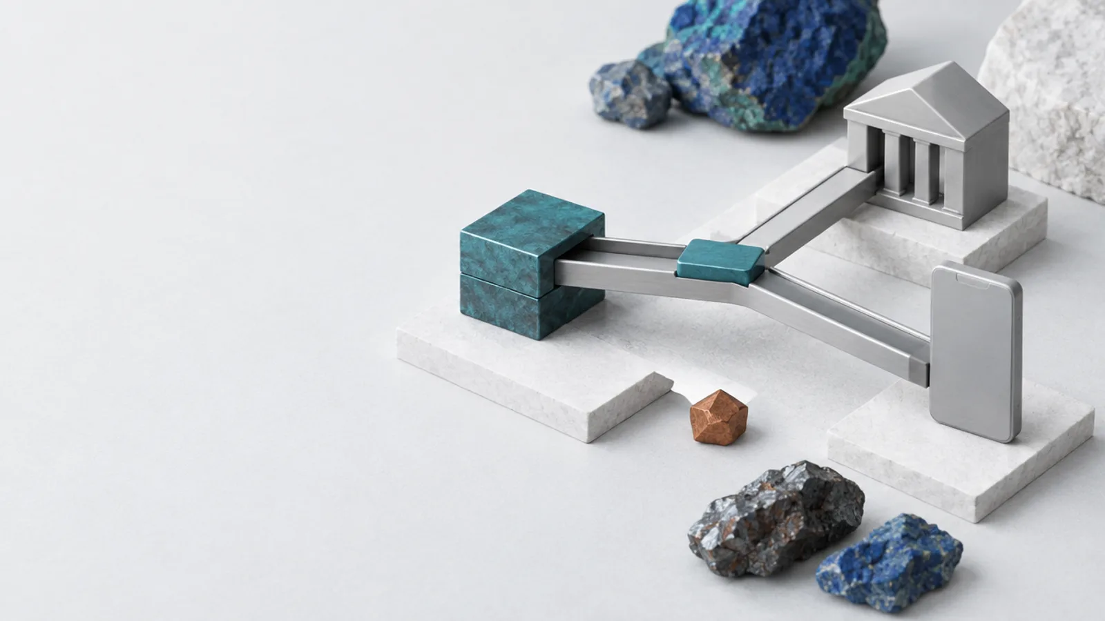 A teal payment rail splitting toward a bank and mobile wallet to show stablecoin last-mile delivery