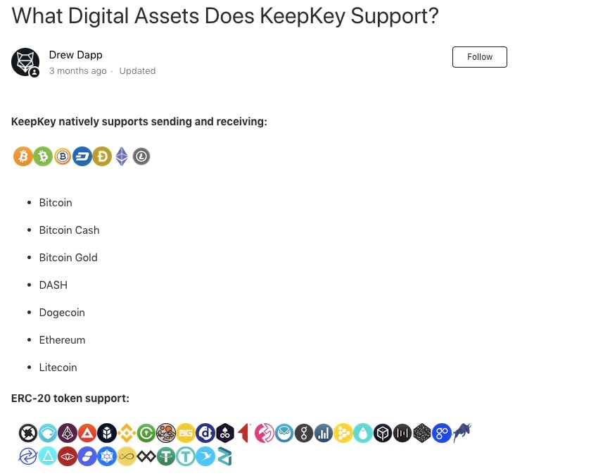 Latest list of KeepKey's supported cryptocurrencies.