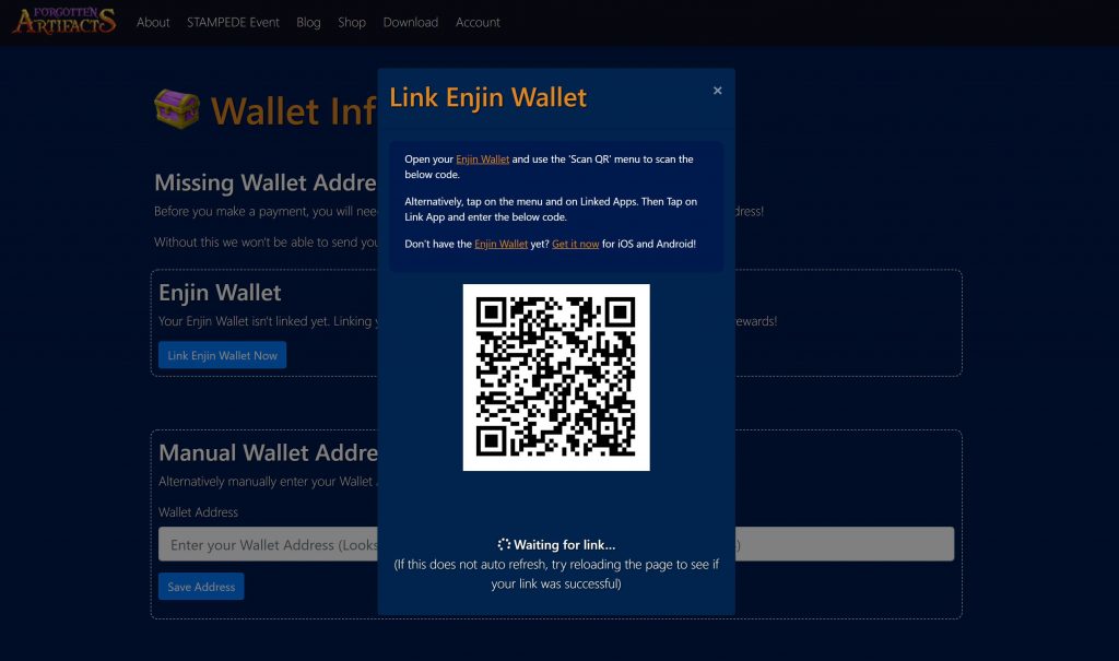 Link Enjin Wallet Interface