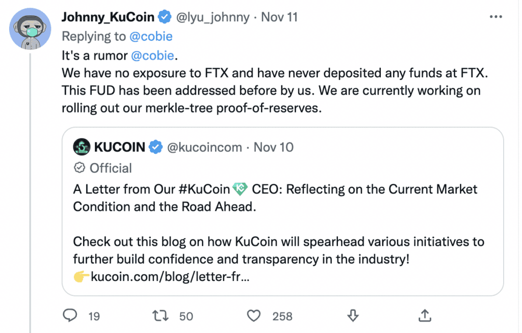 KuCoin FTX FTT exposure rumour 