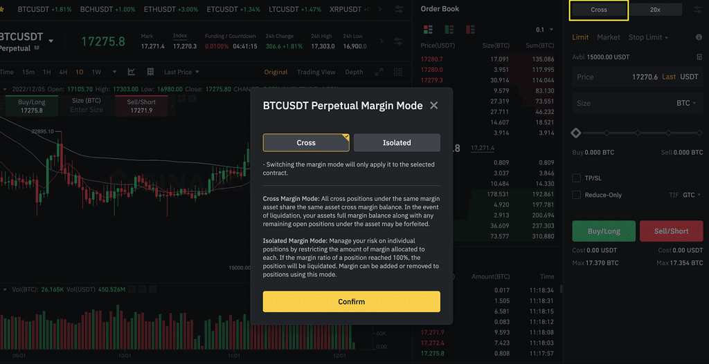 Select Cross or Margin Mode on Binance Futures